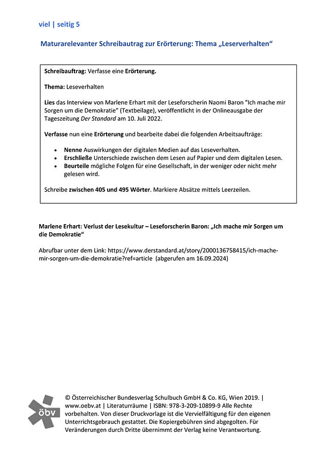 Tetxproduktion Erörterung Leseverhalten