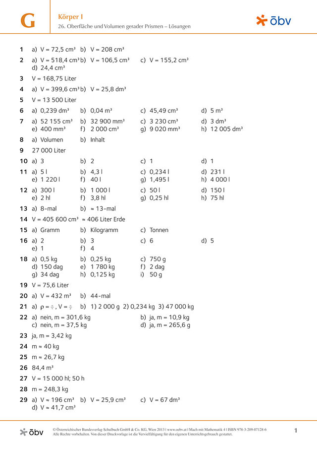 26. Oberfläche und Volumen gerader Prismen