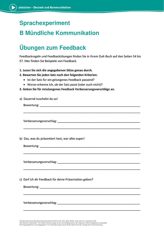 Übungen zum Feedback
