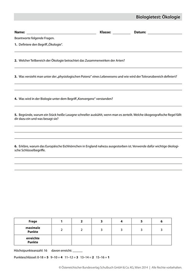 Biologietest: Ökologie 1