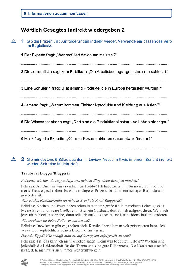 Wörtlich Gesagtes indirekt wiedergeben 4