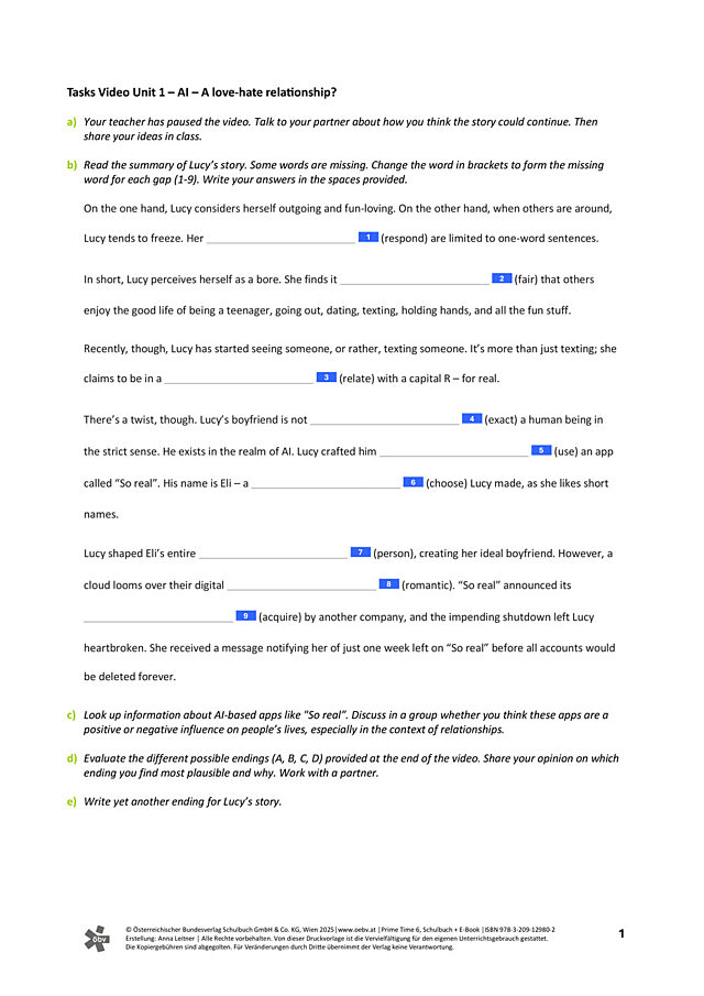 Tasks Video Unit 1