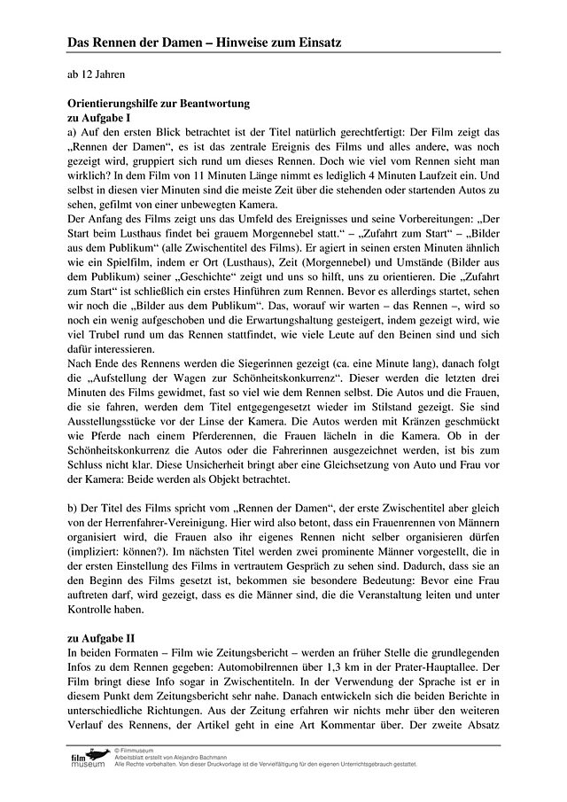 Lösungen: Material zu "Das Rennen der Damen"
