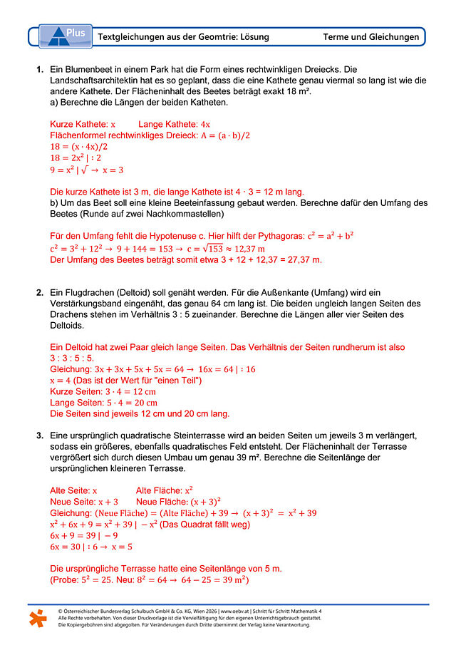 Textgleichungen aus der Geomtrie