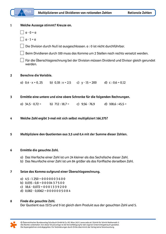 Multiplizieren und Dividieren von rationalen Zahlen