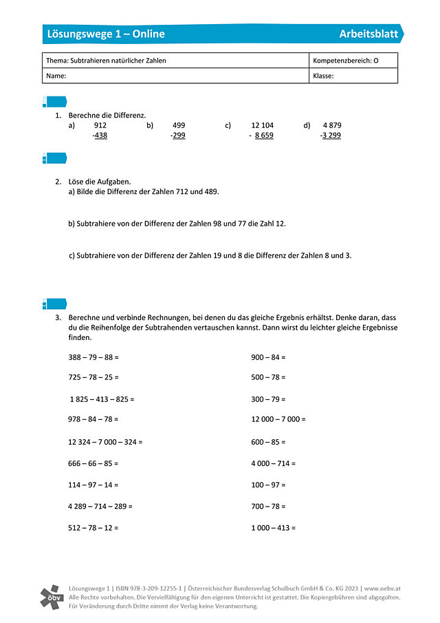 Subtrahieren natürlicher Zahlen