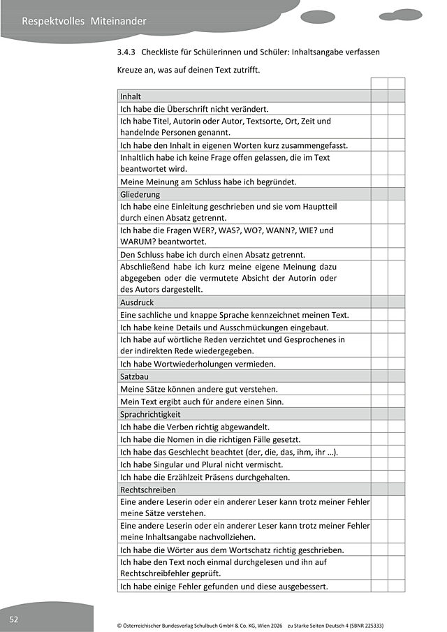 Checkliste Inhaltsangabe