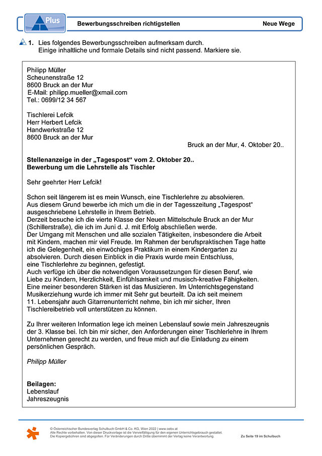 Bewerbungsschreiben richtigstellen