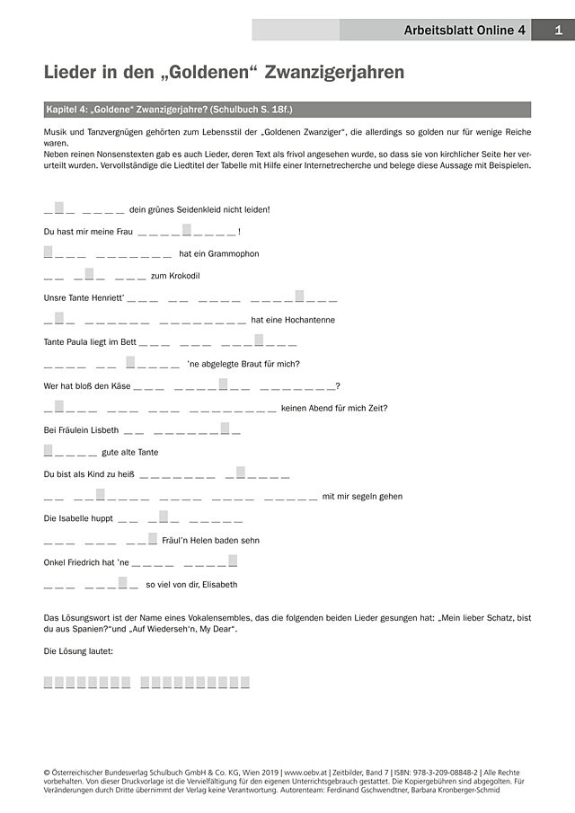 Lieder in den „Goldenen“ Zwanzigerjahren
