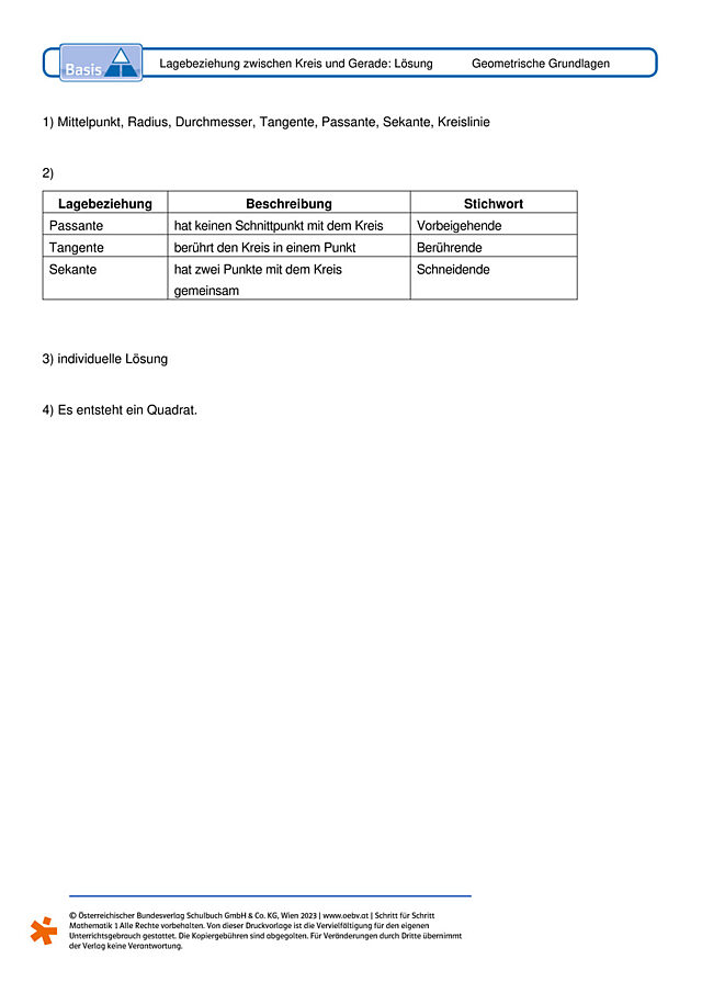Lagebeziehung zwischen Kreis und Gerade