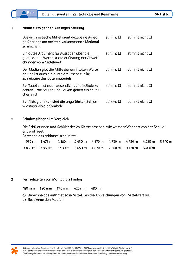 Daten auswerten − Zentralmaße und Kennwerte