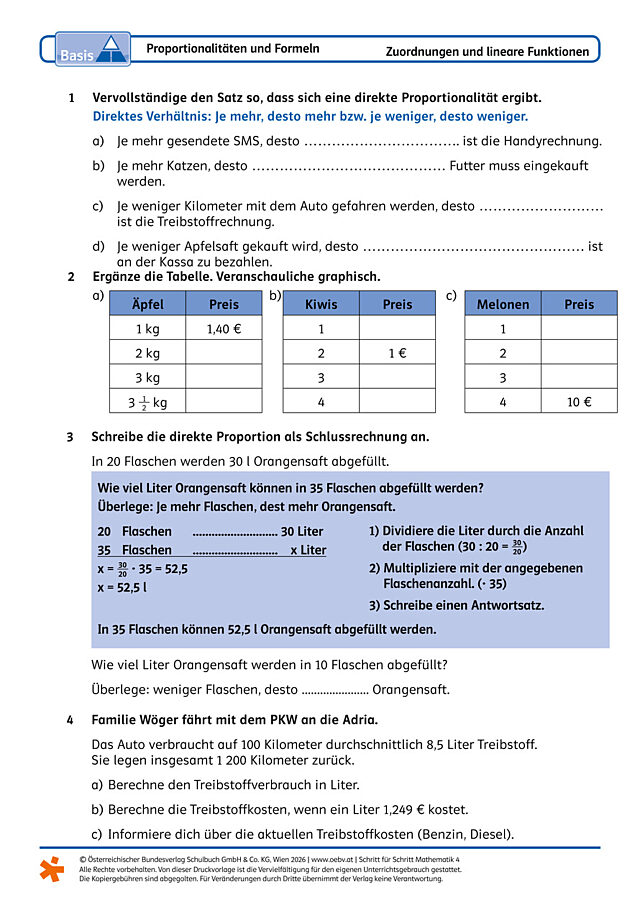 Proportionalitäten und Formeln