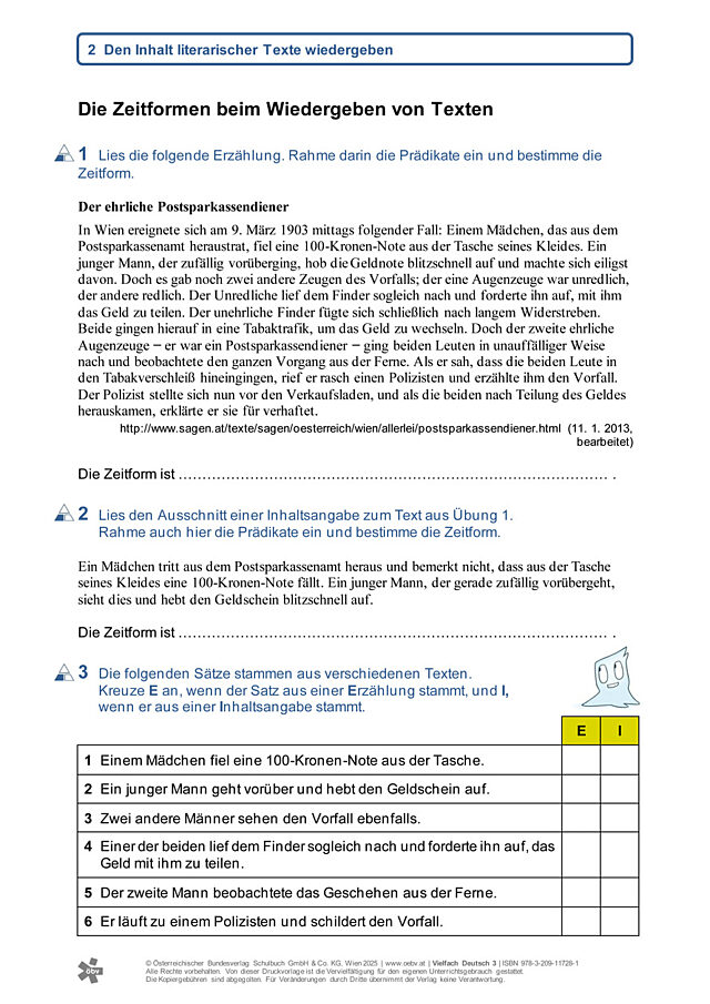 Die Zeitformen beim Wiedergeben von Texten