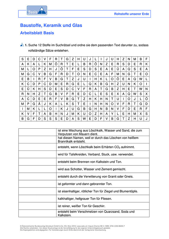 Baustoffe, Keramik und Glas