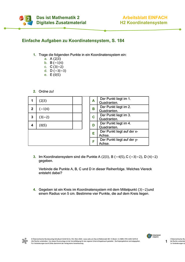 Einfache Aufgaben zu Koordinatensystem