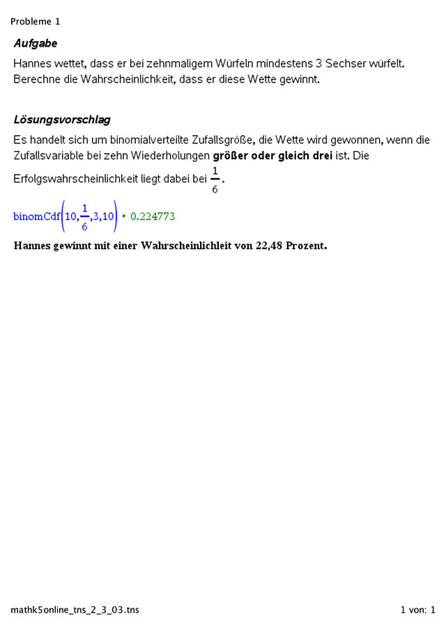 Wahrscheinlichkeit einer binomialverteilten Zufallsvariablen berechnen