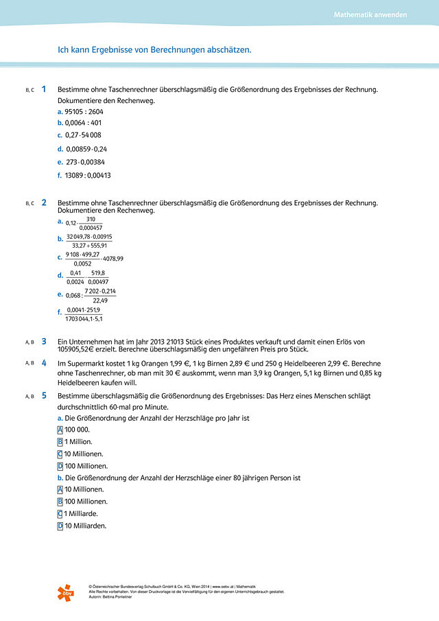 Ergebnisse von Berechnungen abschätzen