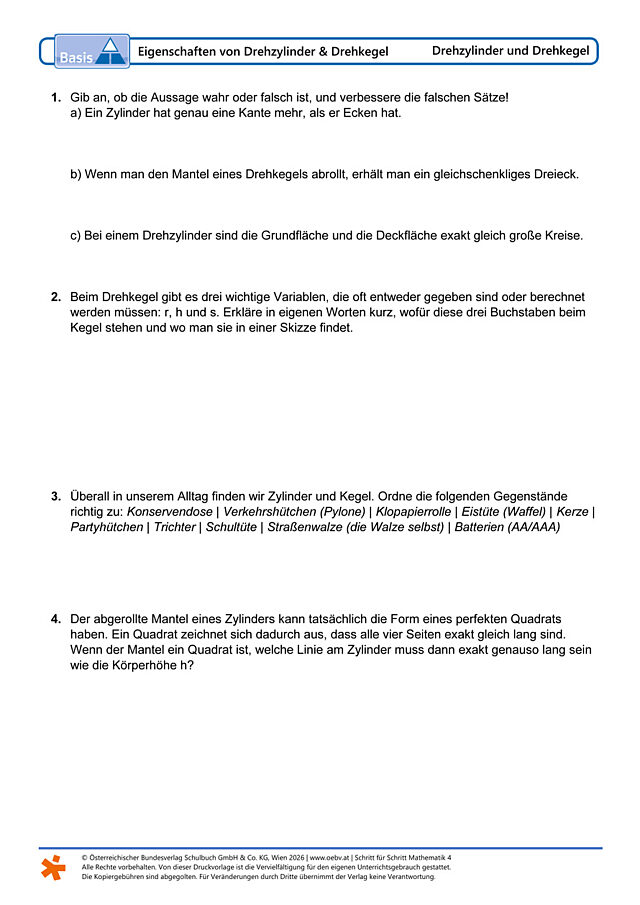 Eigenschaften von Drehzylinder und Drehkegel