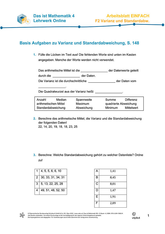 Üben - Varianz und Standardabweichung