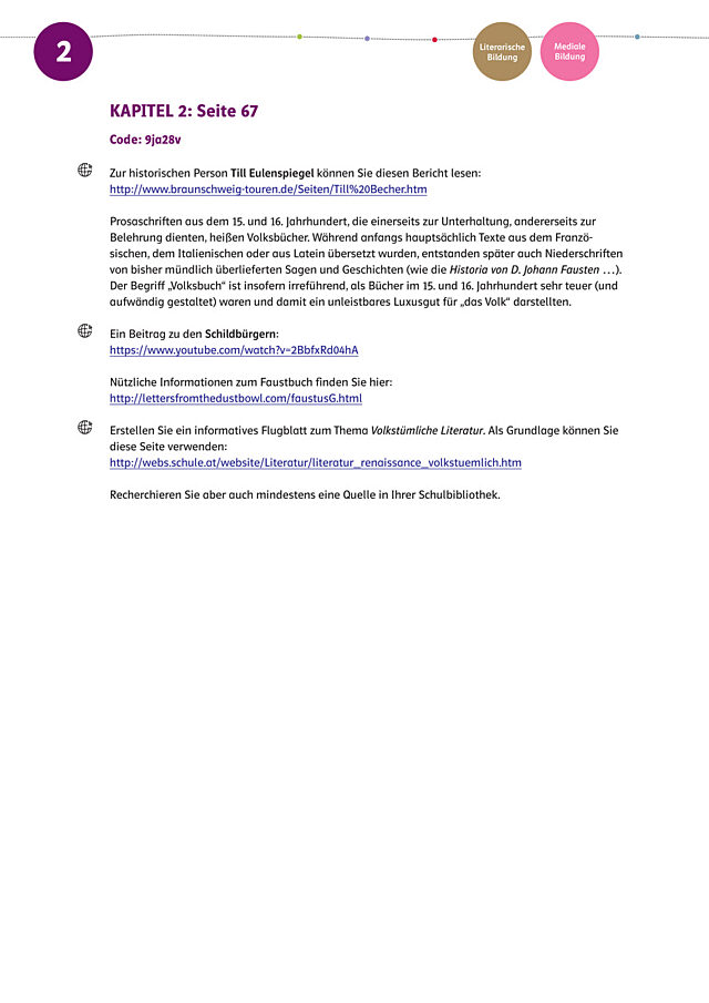 Informationen und Arbeitsaufträge rund um das Volksbuch, Seite 67