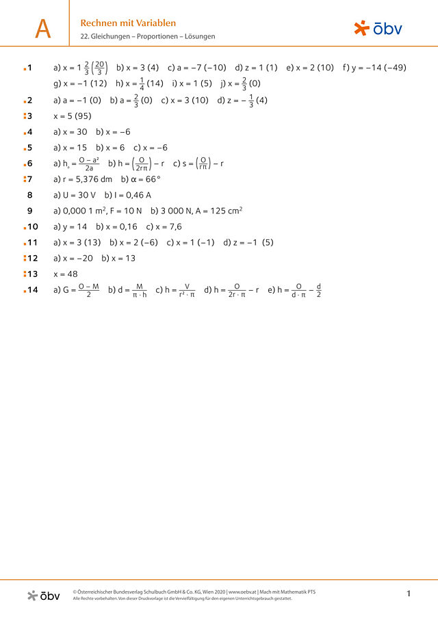 22. Gleichungen – Proportionen