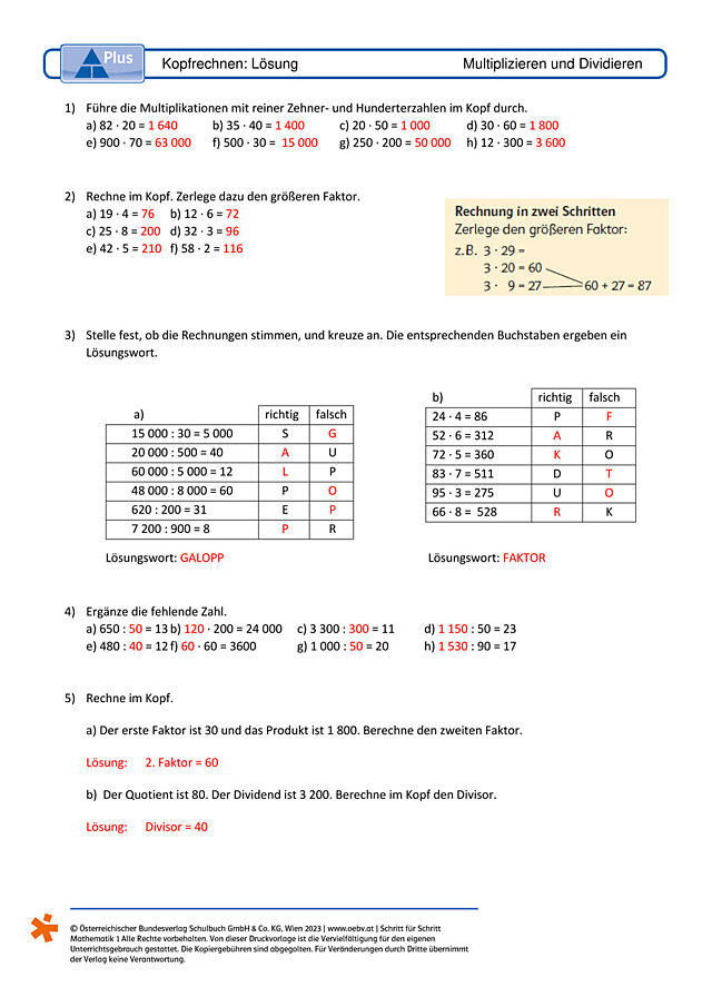 Kopfrechnen - Multiplikation und Division