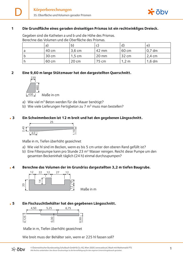 35. Oberfläche und Volumen gerader Prismen