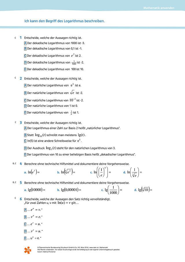 Ich kann den Begriff des Logarithmus beschreiben.