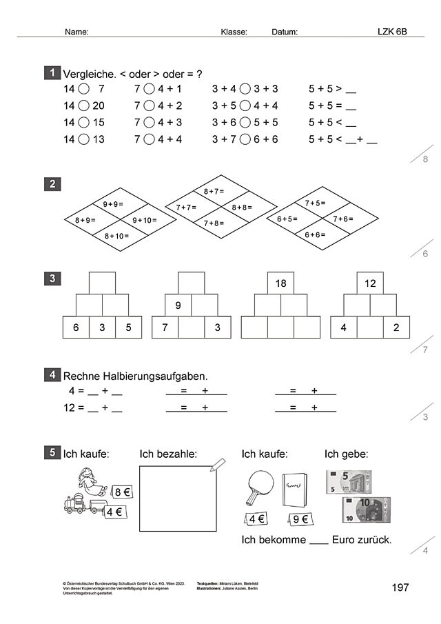 Das Zahlenbuch 1, Lernzielkontrolle 6B