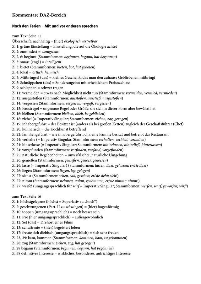 DaZ-Kommentare zu Texten im Sprachbuch