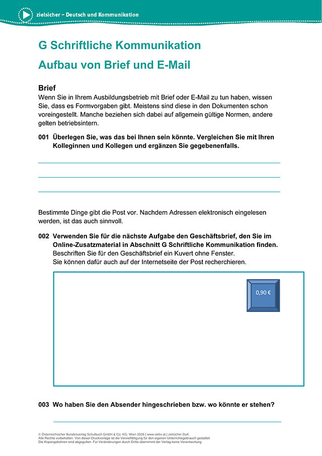 Aufbau von Brief und E-Mail