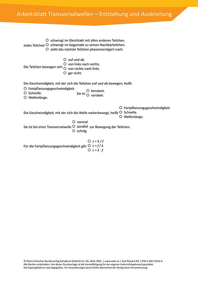 Arbeitsblatt Transversalwelle