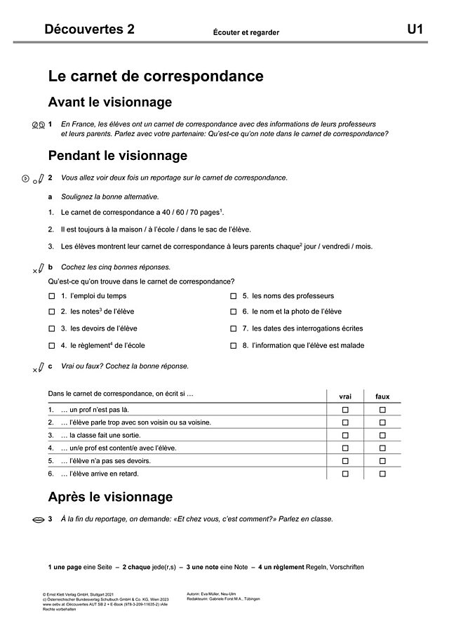 Le carnet de correspondance