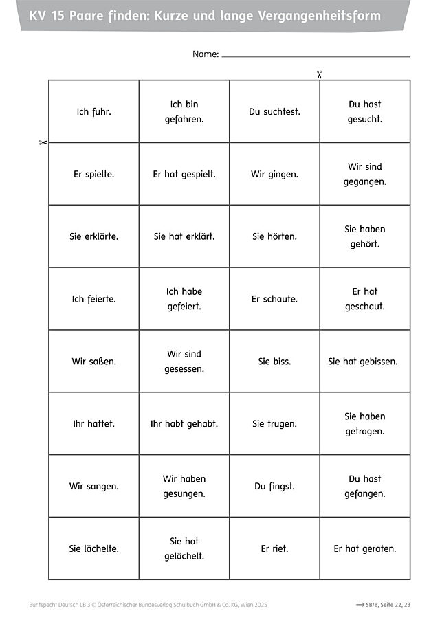 Paare finden: Kurze und lange Vergangenheitsform