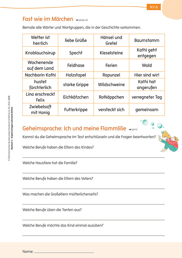 KV6 Fast wie im Märchen, Geheimsprache