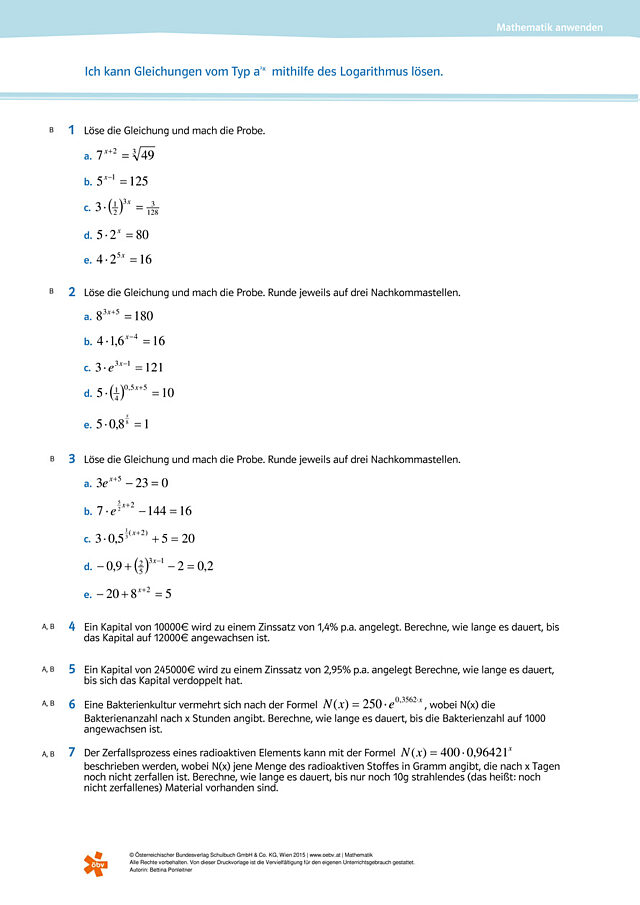 Gleichungen vom Typ a λ x = b mithilfe des Logarithmus lösen