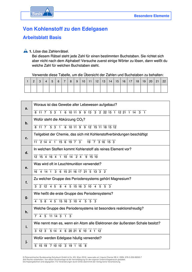 Von Kohlenstoff zu den Edelgasen