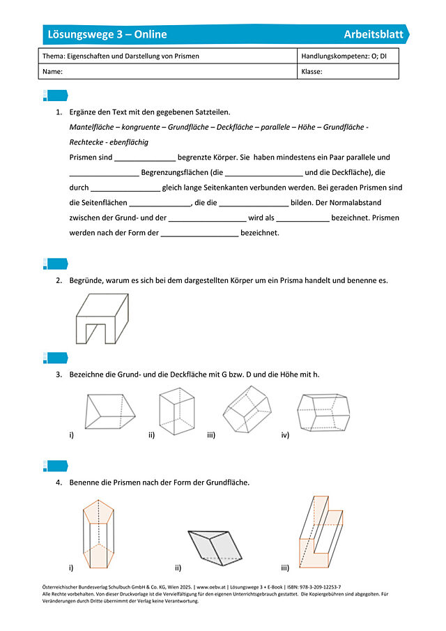 Eigenschaften und Darstellung gerader Prismen 1
