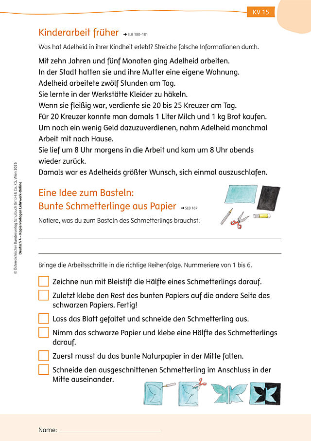 KV15 Kinderarbeit früher, Schmetterlinge aus Papier