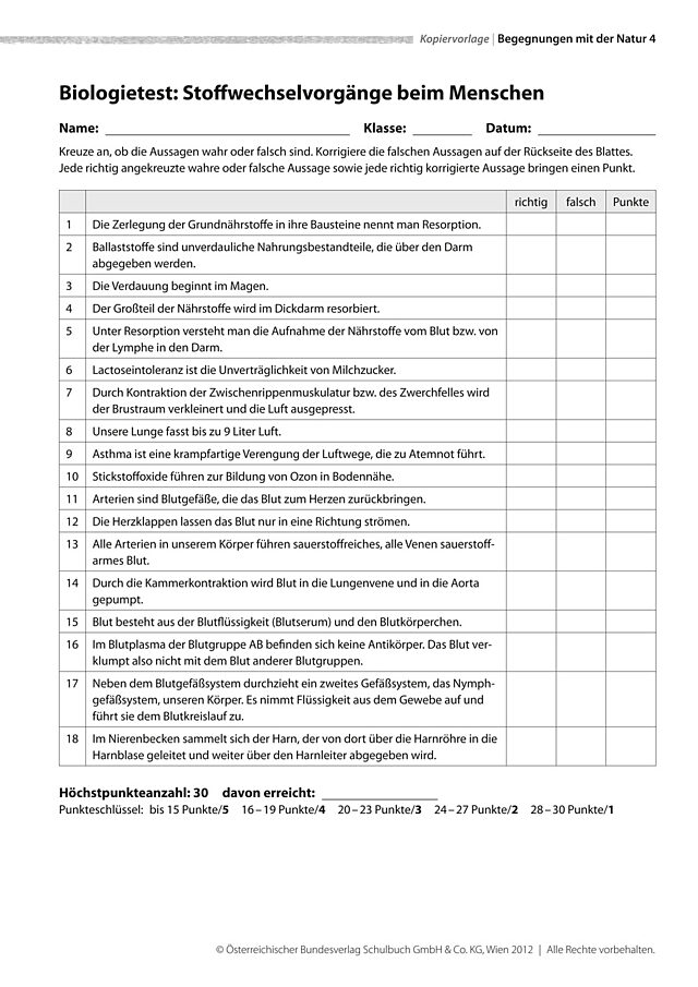 Stoffwechselvorgänge beim Menschen