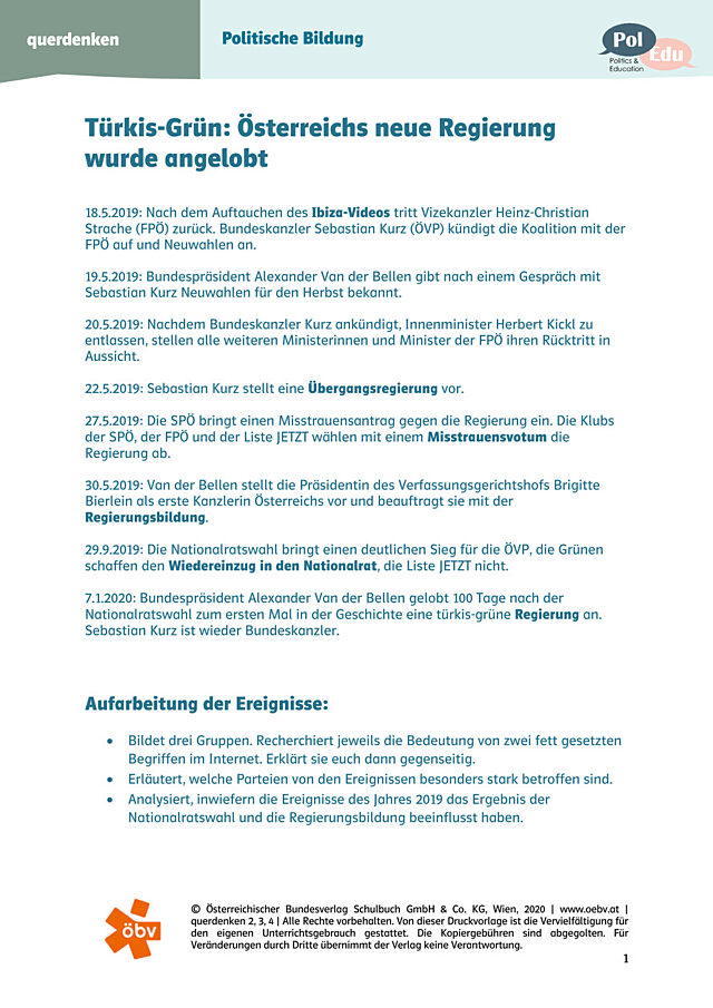 Türkis-Grün - Österreichs neue Regierung wurde angelobt (Jänner 2020)
