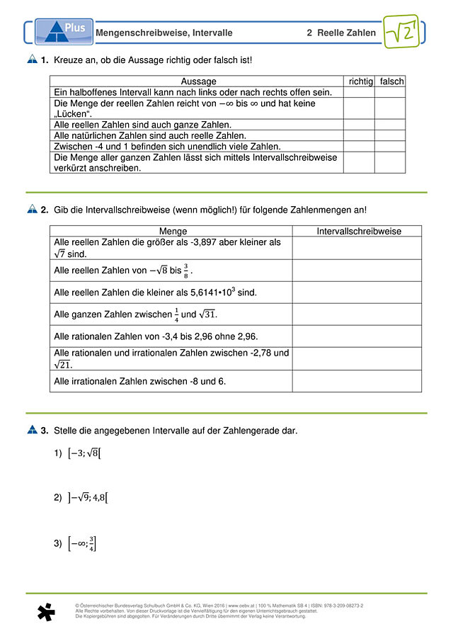 Mengenschreibweisen, Intervalle