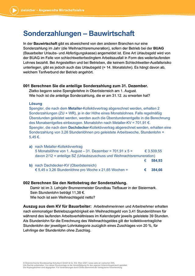 Bau Sonderzahlungen