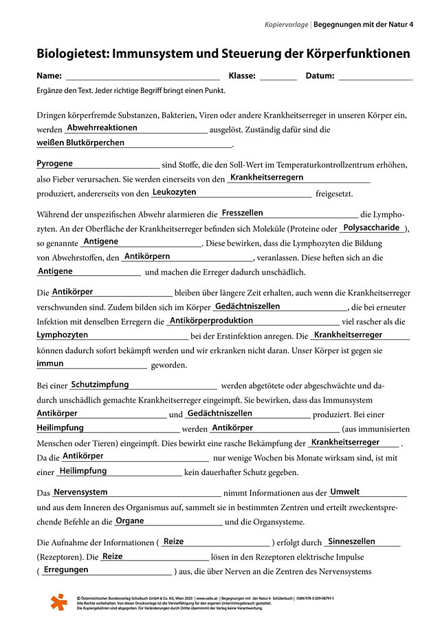 Immunsystem und Steuerung der Körperfunktionen