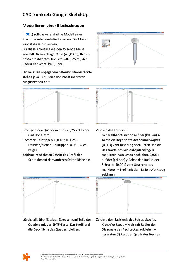 CAD konkret (Google SketchUp): Modellieren einer Blechschraube