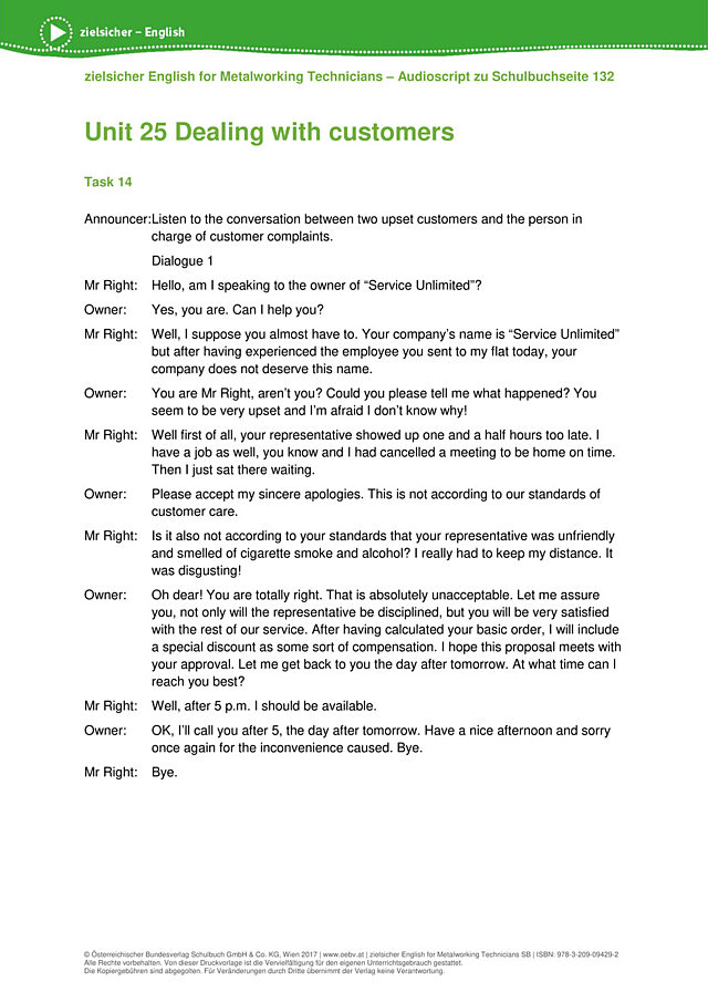 Dealing with customers