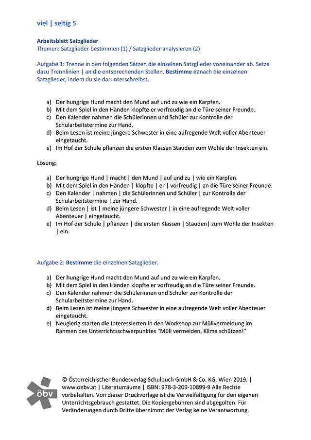 AB Sätze (Satzglieder erkennen, bestimmen, analysieren) - Lösungen