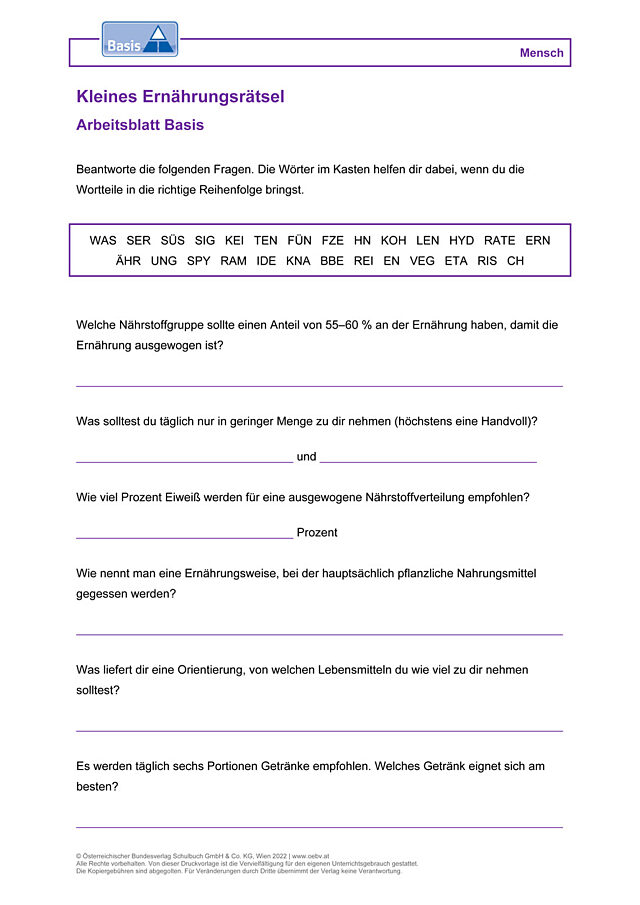 Kleines Ernährungsrätsel