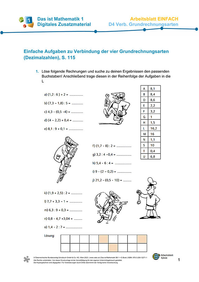 Einfaches AB zu D4 Verbindung der vier Grundrechnungsarten-Dezimalzahlen