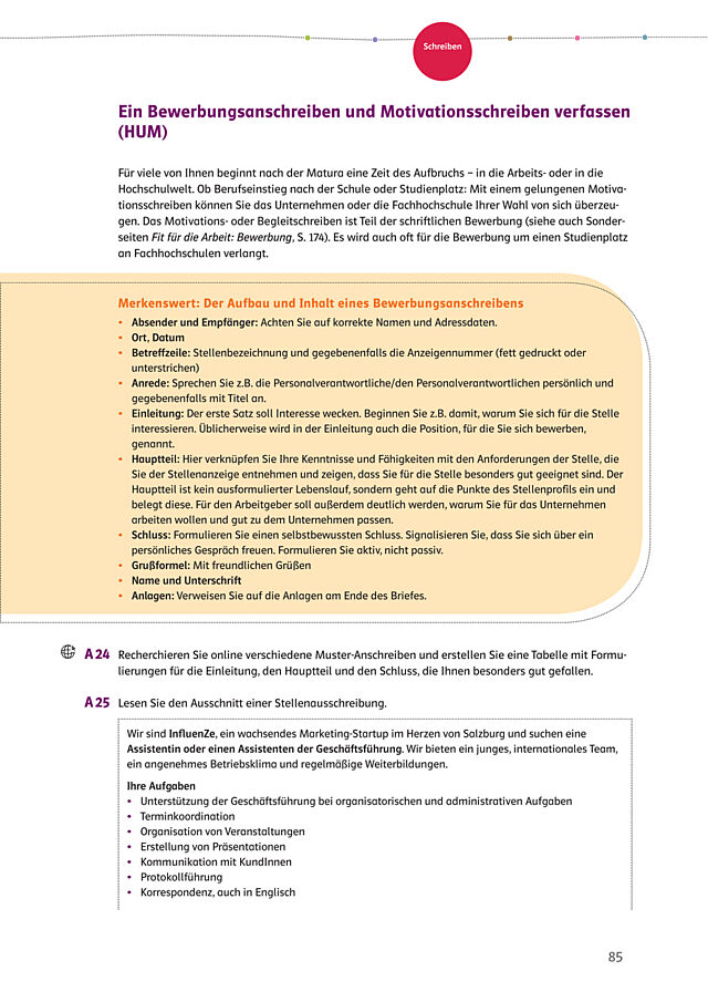 Ein Bewerbungsanschreiben und Motivationsschreiben verfassen